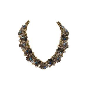Vintage Chunky Blue Aurora Borealis Crystal Bib Collar Necklace